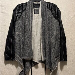 Blank NYC Faux Leather Drape Front Jacket Gray Knit‎ w/Black Sleeves